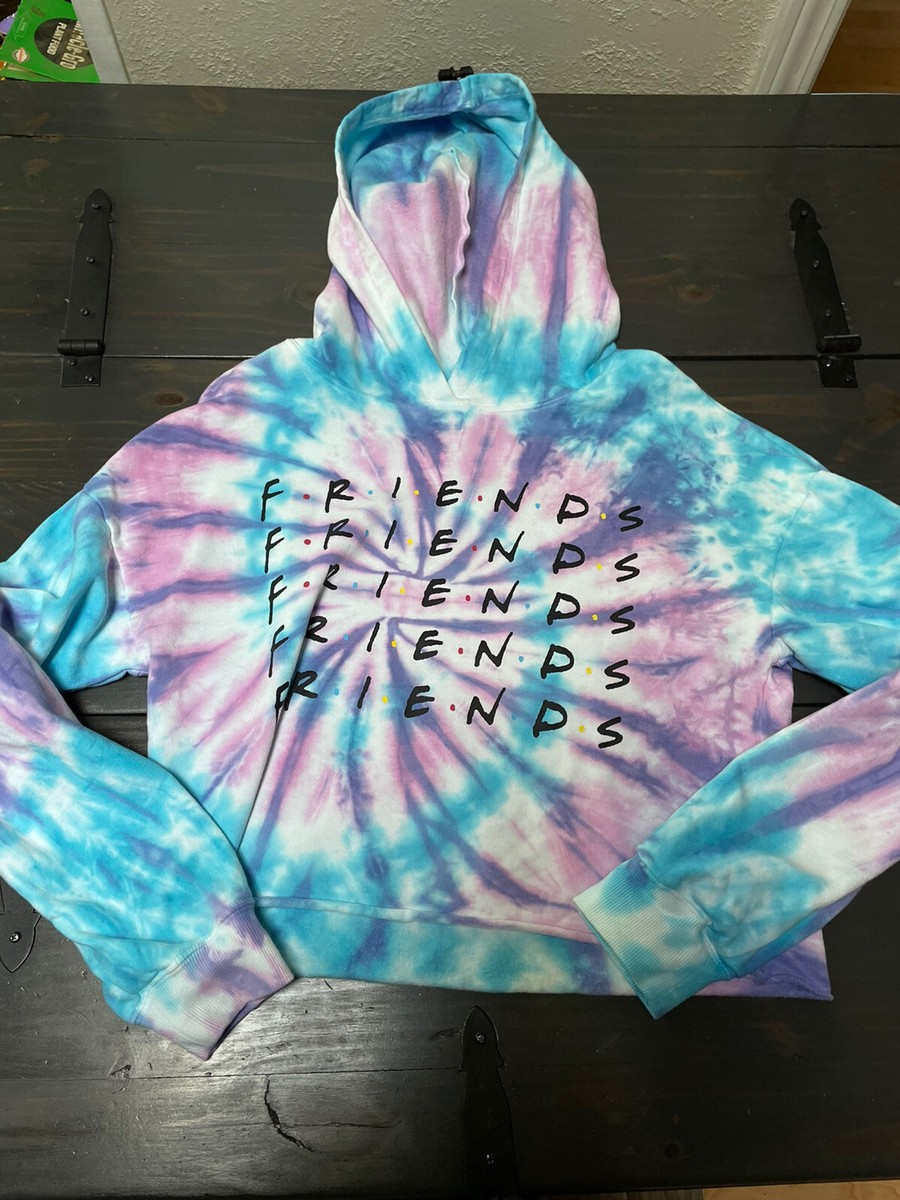 Justice Girls Blue Sweatshirt Hoodie Tie Dye Cropped Friends Graphic Size  Large