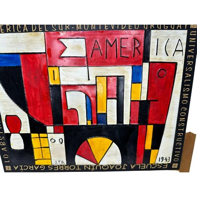 Vintage America Escue la Joaquin Torres Garcia Collage 3D Mixed Media geometric