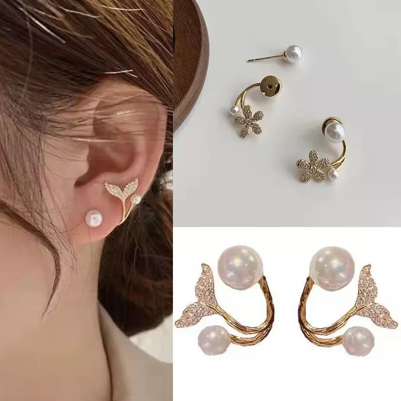 Party Gift Women Jewelry Fish Tail Earrings Two wear Earrings Stud