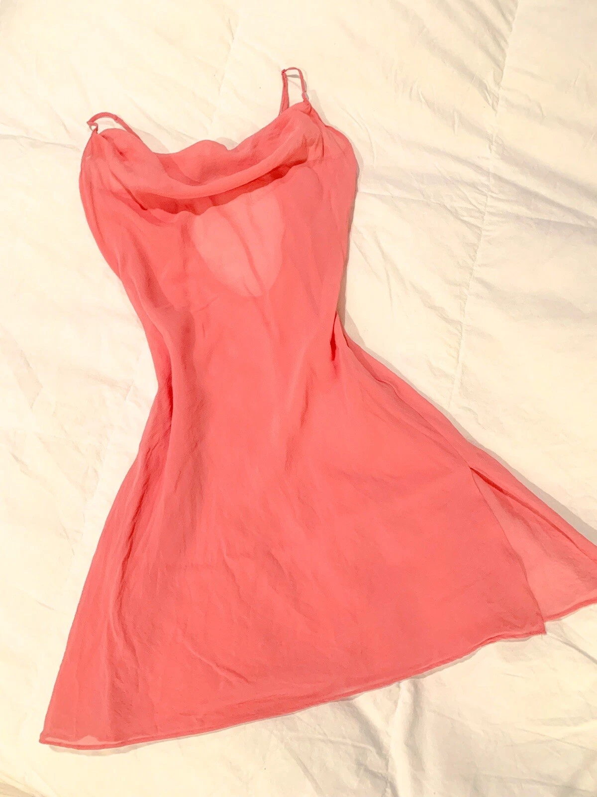 UNDERCOVER Abito slip vintage Victoria's Secret rosa trasparente seta collo cowl taglia small