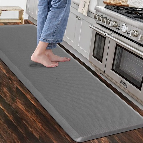 This grey, 44x152cm non-slip kitchen mat is a great addition.