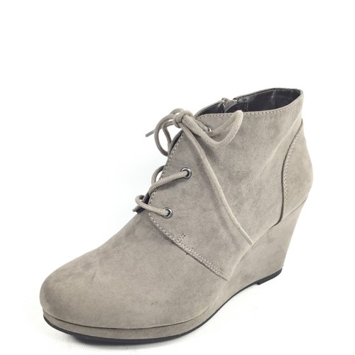 Grey Wedge Zip/ Lace Up Ankle Boots 