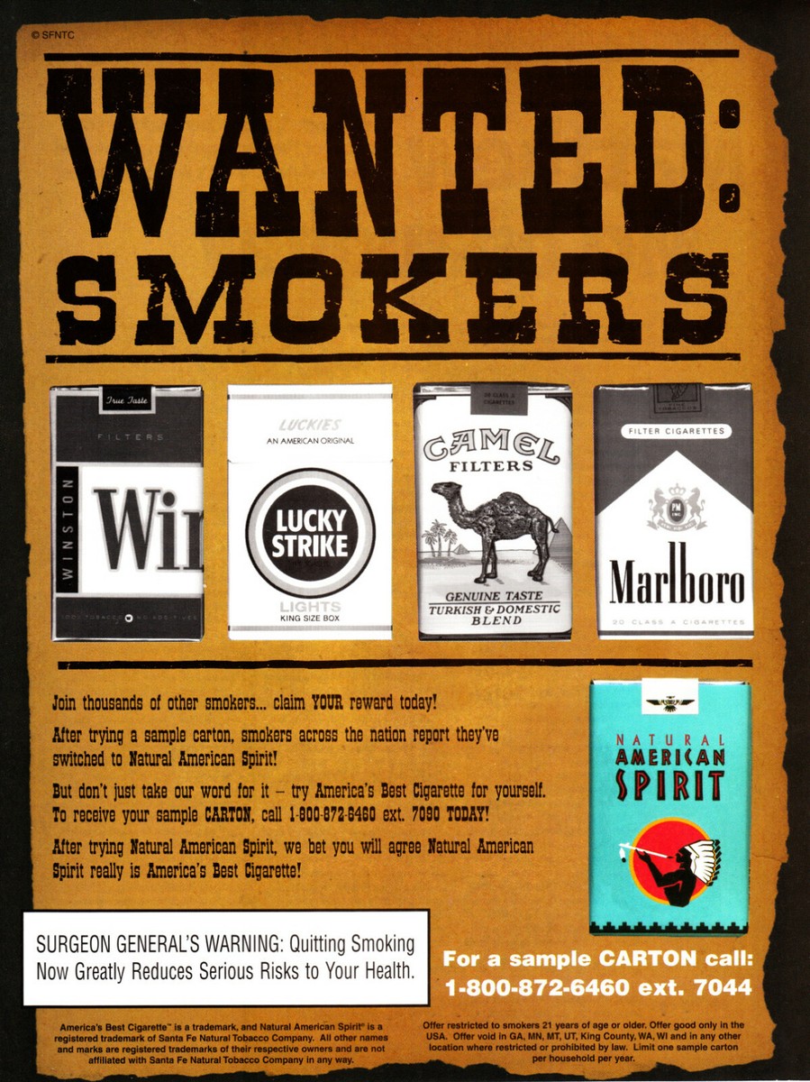 NATURAL AMERICAN SPIRIT CIGARETTE AD #15 RARE | eBay