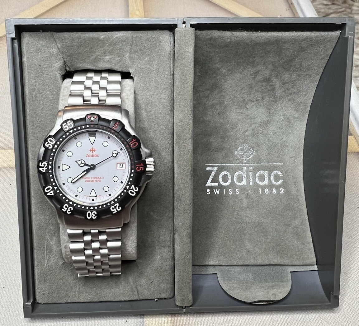 Zodiac NOS 36mm Swiss Formula One F1 Tag Heuer Watch Gray