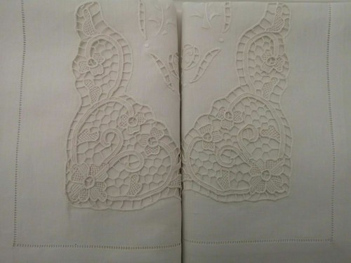 Rich sheet in pure linen with embroidery Burano Venice handmade Ecru' color - Picture 7 of 12