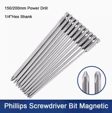 Phillips Screwdriver Bit Magnetic Extra Long 150/200mm Power Drill 1/4"Hex Shank