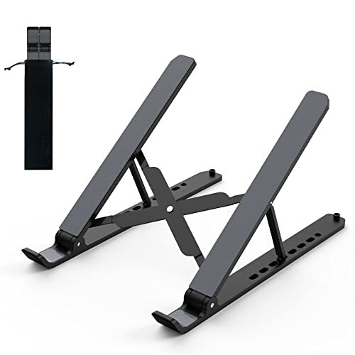 Tonmom Laptop Stand for Desk, Adjustable Laptop Riser ABS+Silicone Black