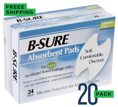 #ad 20x B Sure 24 Anal Leakage Pads Box Disposable Incontinence absorbency aid pads $220.99