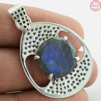 Solid 925 Sterling Silver Fiery Labradorite Jewelry Pendant 1.75 Ad466 Solid 925 Sterling Silver Fiery Labradorite Jewelry Pendant 1.75 Ad466