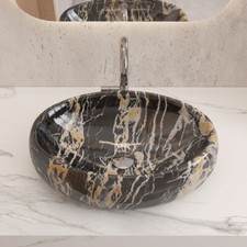 Marble Effect Ceramic Countertop Sink Basin Bathroom Oval Wash Bowl w/ Waste Kit