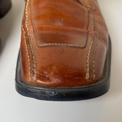 Vintage 90s/Y2K Versace Tan Leather Square Toe Dress Shoes Mens