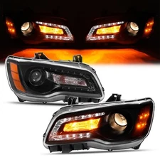 For 2011-2023 Chrysler 300 Black LED DRL Projector Headlights Driver & Passenger