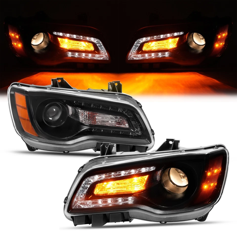 For 2011-2023 Chrysler 300 Black LED DRL Projector Headlights w/Bulbs Left&Right Foto 2 de 4
