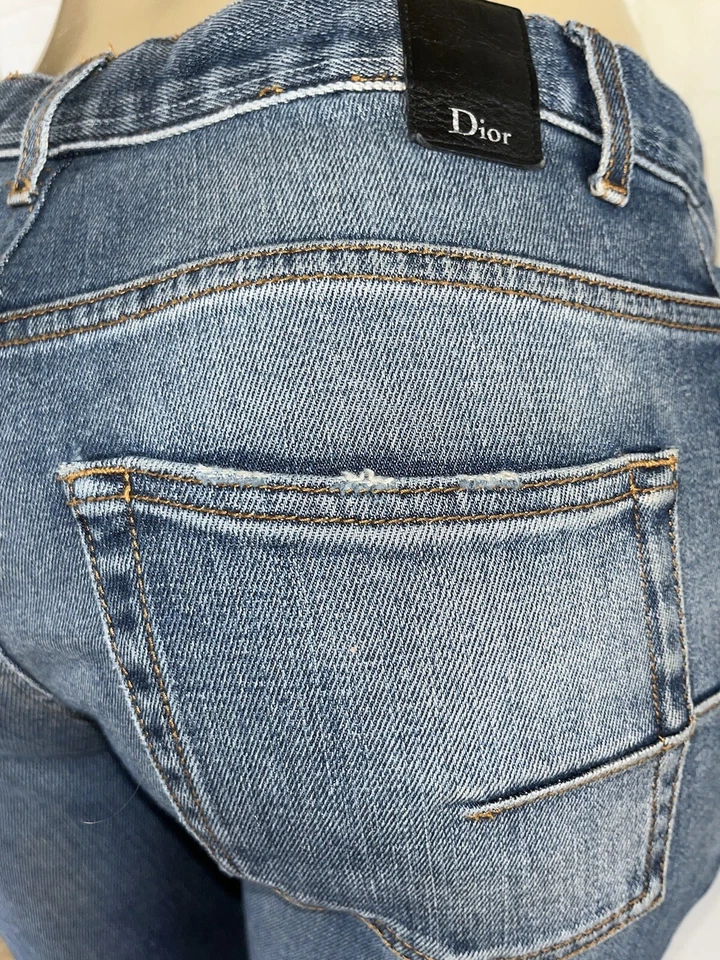DIOR HOMME Stretch Button Fly Jeans 29 SLIM 17.5 CM Hedi Slimane Raw Hem Altered - Image 2 of 4