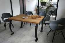 Tavolo da Pranzo Rovere Massiccio 140 x 90 Artigianale Design Protetto Scacchi