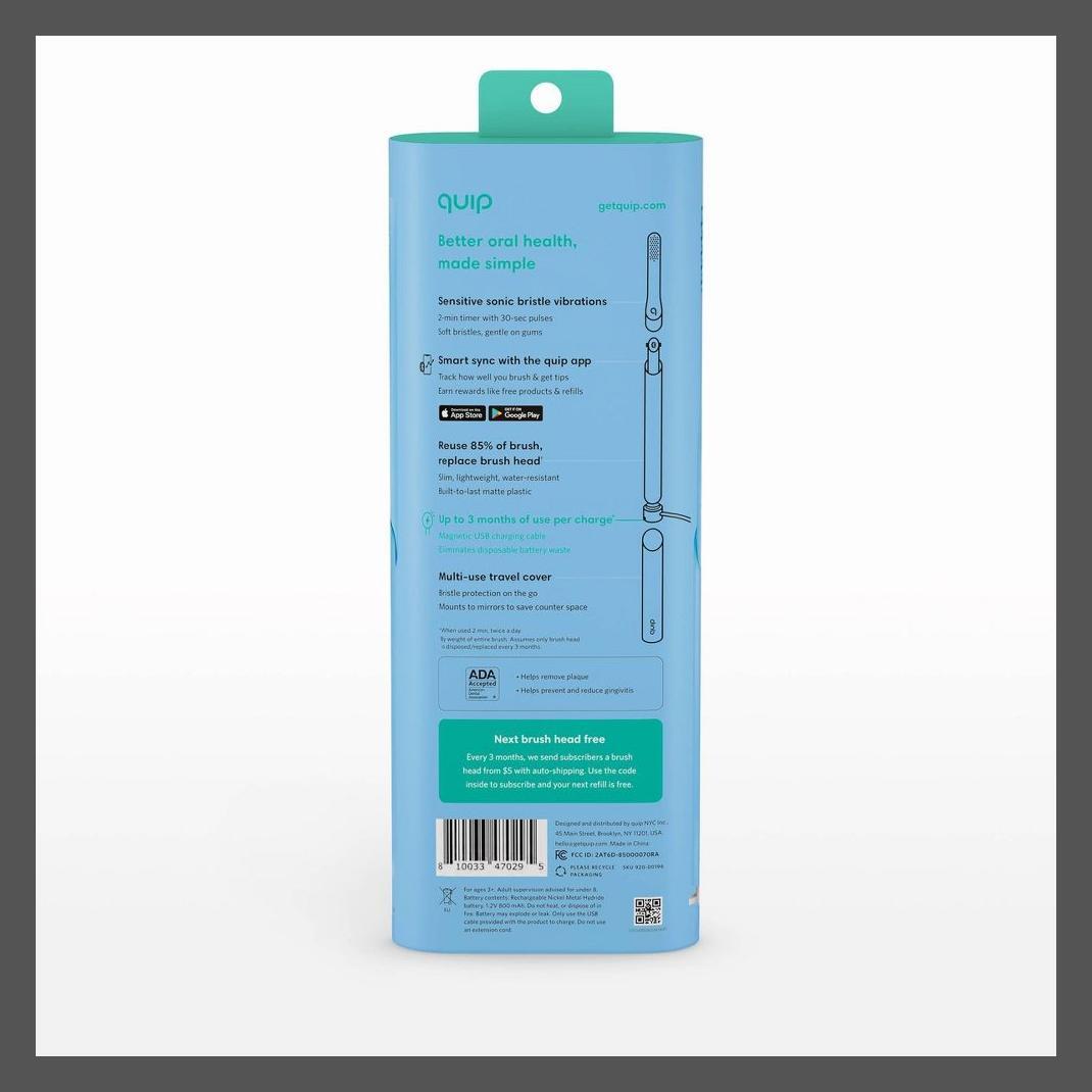 пластиковая электрическая зубная щетка quip Smart Recharge - Небесно-голубой
