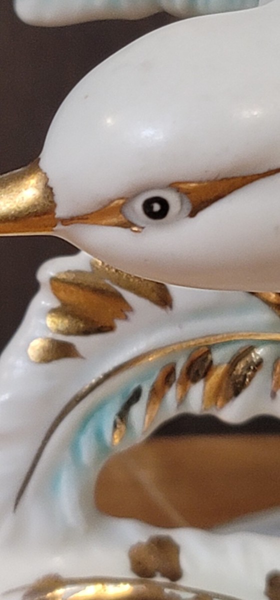Vintage Ceramic Elegant Bird White With Gold Trim And Blue Accents