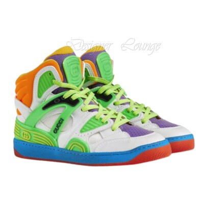 NEW GUCCI Basket Women's High Top Multicolor Demetra Sneakers Size