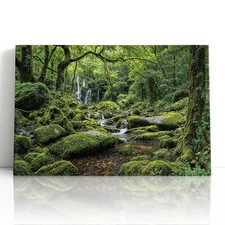 Forest Waterfall Canvas Print Wall Art – Enchanted Nature Art Print Home Decor