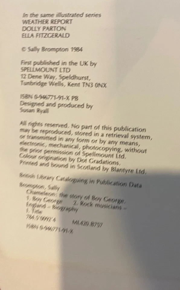 BOY GEORGE *RARE HARD BOOK ' CHAMELEON The Boy George Story '  1984 VGC+ - Image 4 of 4
