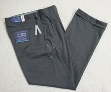 NEW Men's Croft  Barrow Pants No Iron Stretch Khaki Pleated Gray Classic Fit