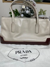 PRADA Leather Beige Tote Bag Authentic Women's Shoulder Handbag