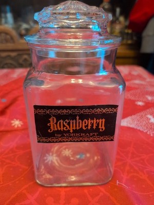 Antique Raspberry Glass Square Candy Jar W/Lid Apothecary 9.5  Yorkraft VTG
