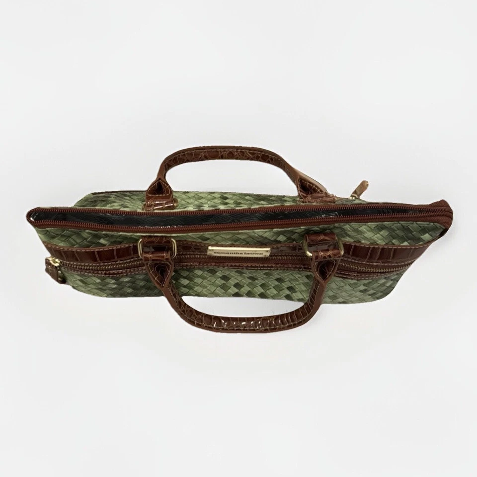 Cartera de almuerzo Samantha marrón aislada vino tejido de cesta azul y marrón 2 bolsillos cremallera Foto 2 de 4