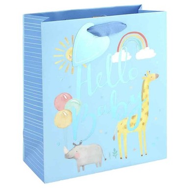 New Baby Gift Bag with Tag and Ribbon Handles 100% Recyclable - Blue