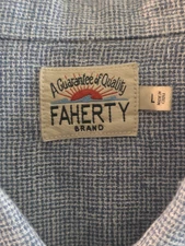 FAHERTY 100% Linen Button Front Shirt Men's L Blue & White Houndstooth