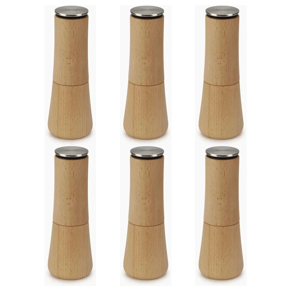 6 x Joseph Joseph Milltop Pepper Mill Non-Spill Ceramic Grinding Wooden