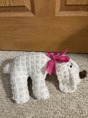 Handmade Vintage Chenille Bedspread White Pink Rosebud Morgan Jones Small Dog - Picture 2 of 2