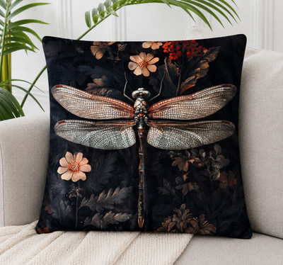 Luxus Sommer 45 cm Kissen Deko Libelle Blumen Geschenk floral Natur schwarz