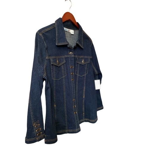 Denim Jacket 16W Womans with chest And Waist Pockets NWT Dark Denim Retro 24/7 - Picture 3 of 13