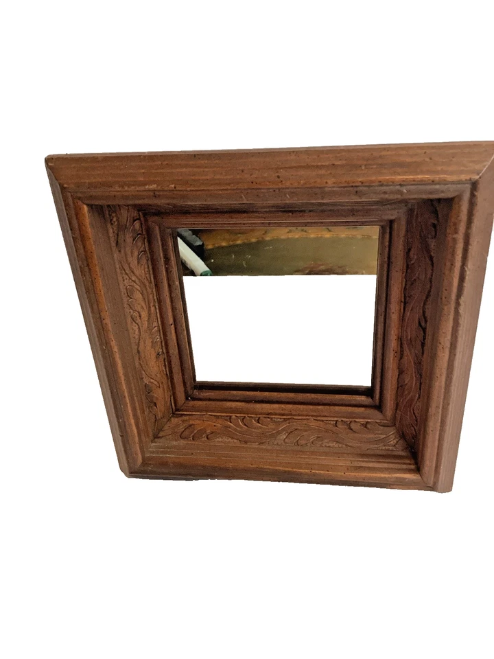 "Espejo de pared de galería vintage tallado cuadrado de madera retro Boho Cottage Core 8""" Foto 2 de 4