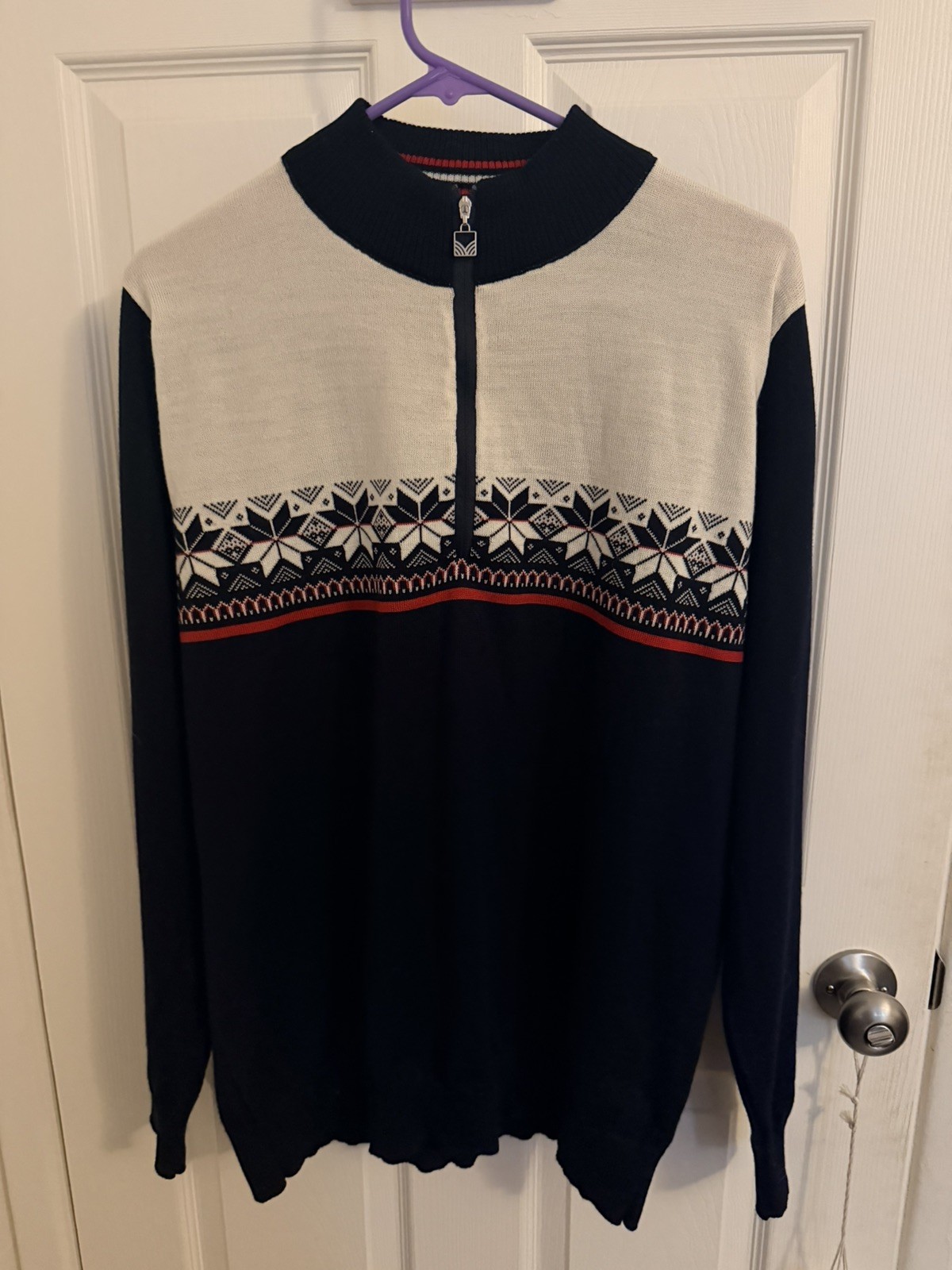 Dale of Norway Liberg Merino Wool 1/4 Zip Sweater Lightweight Nordic Knit Men L.