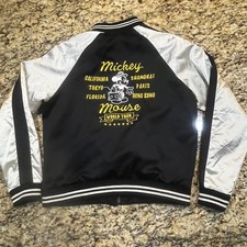 Uniqlo Disney Mickey Mouse World Tour Sukajan Bomber Jacket Black Silver Kids XS