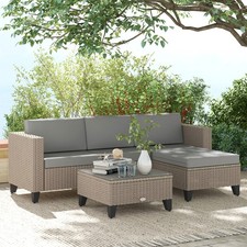 5 Pieces Rattan Garden Furniture Set with Corner Sofa, Table, Cushion
