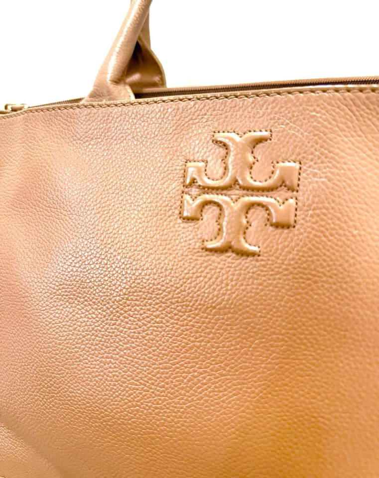 Tory Burch Big Ella Leather Tote Canvas Sides Handbag Shoulder Bag Purse - Image 3 of 4