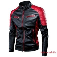 Mens Leather Autumn Warm Outwear Motorcycle Casual Stand Collar Zip Jacket Coats