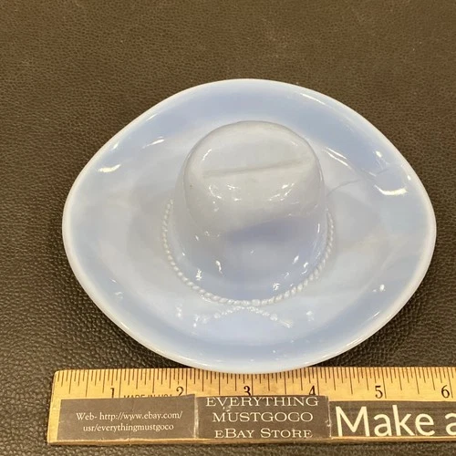 Vtg Jeannette Baby Sky Blue Delphite Milkglass Cowboy Hat Trinket Dish Ashtray
