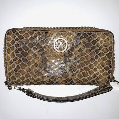 Michael Kors Wristlet Wallet Zip Around Snakeskin Embossed Leather Int Organizer