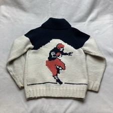 Vintage 1950  s Cowichan Football Sweater Zip Shawl M 40 Chunky Wool Knit