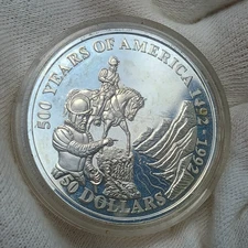 1992 Cook Islands $50 - Silver - America 1492-1992 - Coronado / Grand Canyon
