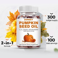 Pumpkin Seed Oil w/ Saw Palmetto 3000mg Per Serving Pure Virgin Oil 120 Softgels