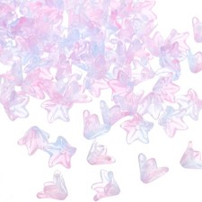 Glass Lily Flower Beads, 100 Pcs Gradient Flower Bead Charm, Pink, Blue