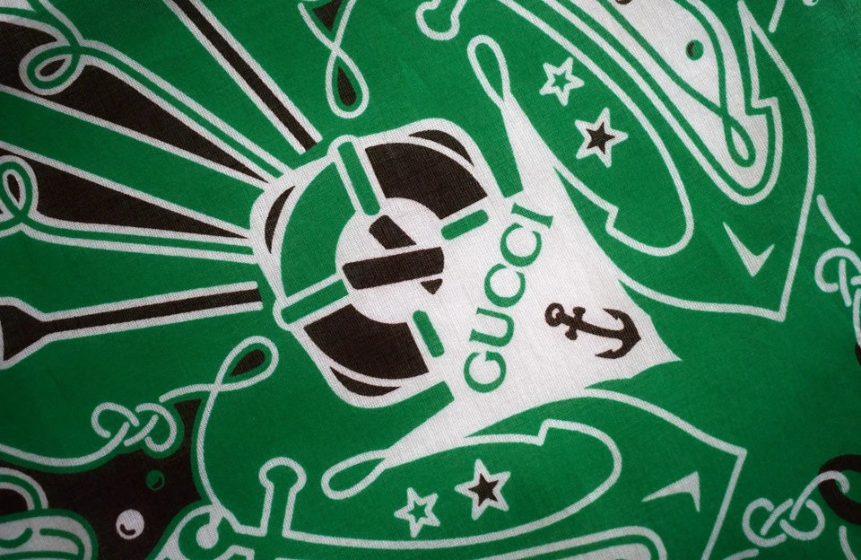 🆕️Nuevo GUCCI GG NUEVO MARINERO Náutico 100% Algodón Bandana Pequeña Bufanda Pañuelo Foto 3 de 4