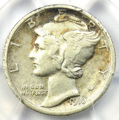 1916-D Mercury Dime 10C Coin - Certified PCGS XF Details (EF) - Rare Key Date!