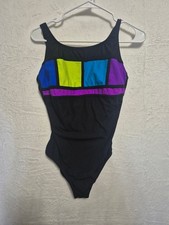 Vintage 90s Y2K Longitude Colorblock One-Piece Swimsuit  Size 14  Made in USA