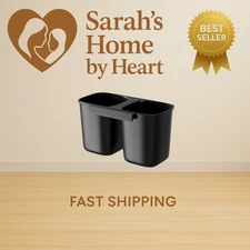 Dish Rack Utensil Holder, Hanging Cutlery Drainer Caddy with Hooks, 2 Compart...